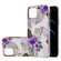 iPhone 13 mini Electroplating Pattern IMD TPU Shockproof Case with Rhinestone Ring Holder  - Purple Flower