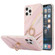 iPhone 13 mini Four Corners Shocproof Flow Gold Marble IMD Back Cover Case with Metal Rhinestone Ring  - Pink