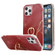 iPhone 13 mini Four Corners Shocproof Flow Gold Marble IMD Back Cover Case with Metal Rhinestone Ring - Red