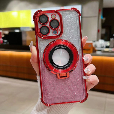iPhone 13 Pro Invisible Holder Gradient Glitter Magsafe Phone Case - Red