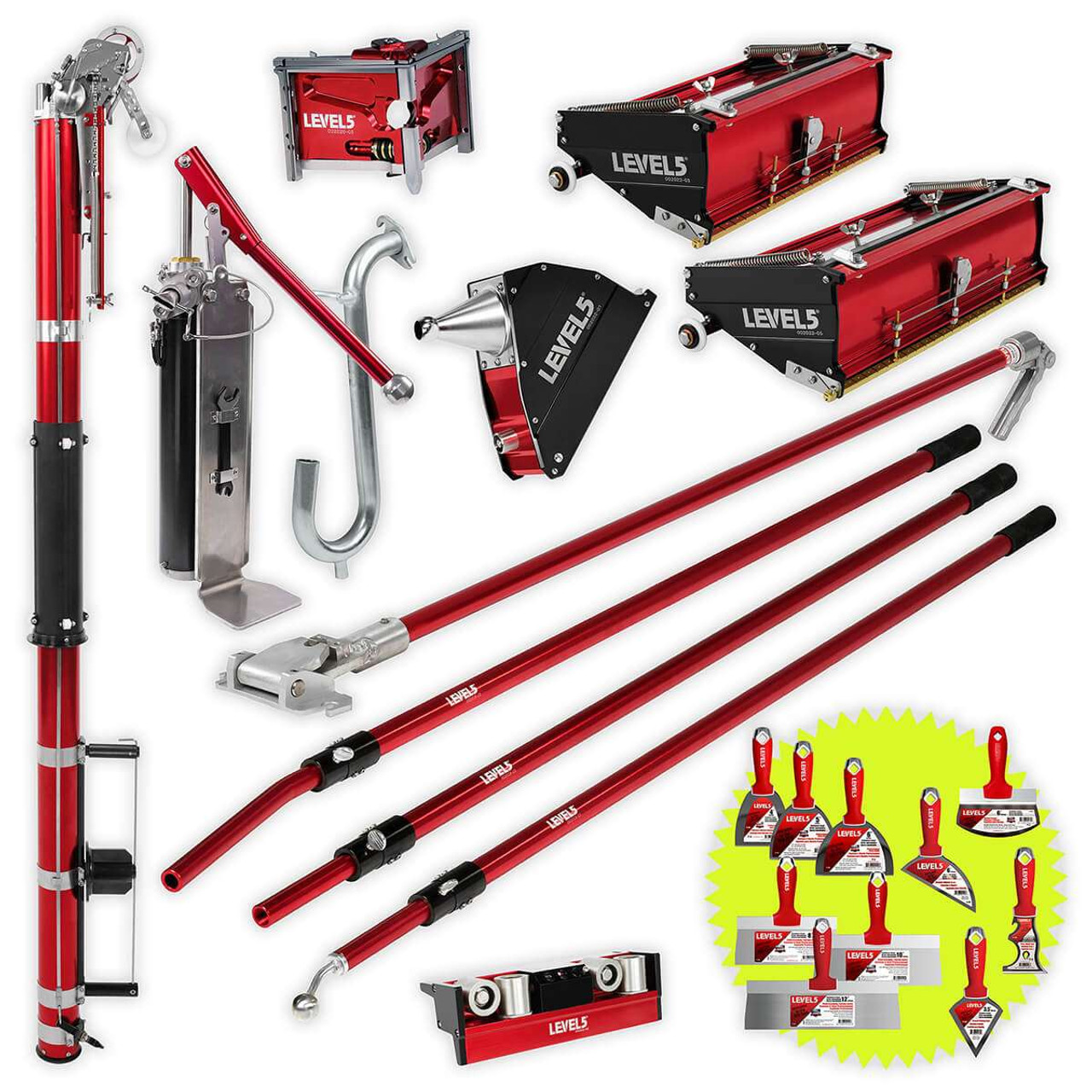 Automatic Taper, 10/12 Flat Boxes, 3 Corner Finisher, Angle Box, Pump,  Roller, Std. Handles