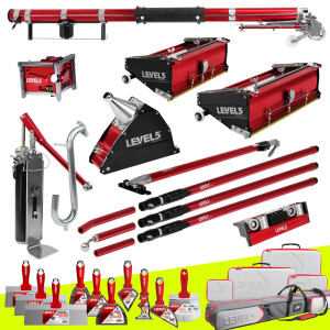 Automatic Taper, 10/12" Flat Boxes, 3" Corner Finisher, Angle Box, Pump, Roller, Ext. Handles