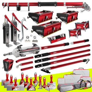 Automatic Taper, 7/10/12" Flat Boxes, 3/3.5" Corner Finishers, MiniShot, Nail Spotters, 2 Pumps, Roller, Ext. Handles