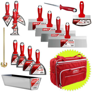 Premium Joint, Taping, & Specialty Knives, Mixer, Jab Saw, Mud Pan + Free Bag Premium Joint, Taping, & Specialty Knives, Mixer, Jab Saw, Mud Pan + Free Bag