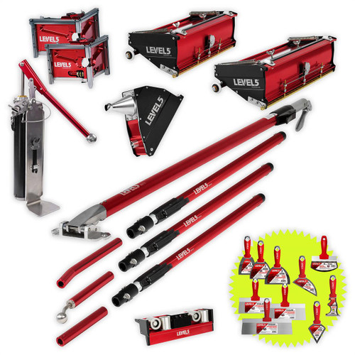 10/12" Flat Boxes, 3/3.5" Corner Finishers, Angle Box, Pump, Roller, Ext. Handles