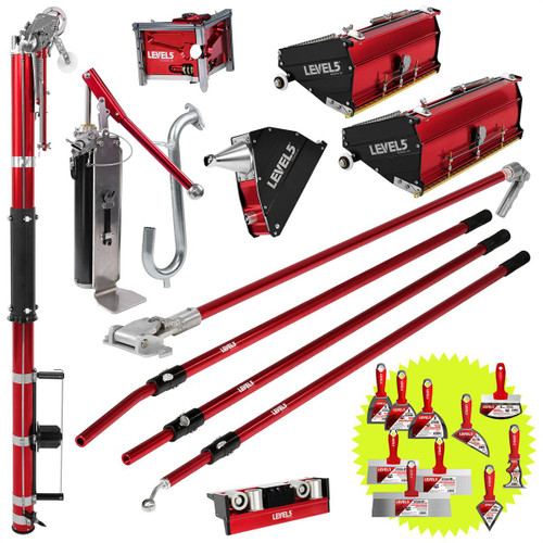 Automatic Taper, 10/12" MEGA Flat Boxes, 3" Corner Finisher, Angle Box, Pump, Roller, Std. Handles