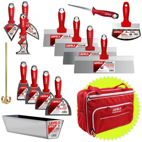 Premium Joint, Taping, & Specialty Knives, Mixer, Jab Saw, Mud Pan + Free Bag
