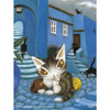 Yanoman Jigsaw Puzzle The Blue City with a Black Cat (Wachifield) (150 Pieces) 
