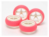 Tamiya Mini 4WD 95460 Narrow Large Dia. Wheel & Soft Arched Tires (Fluorescent Pink)