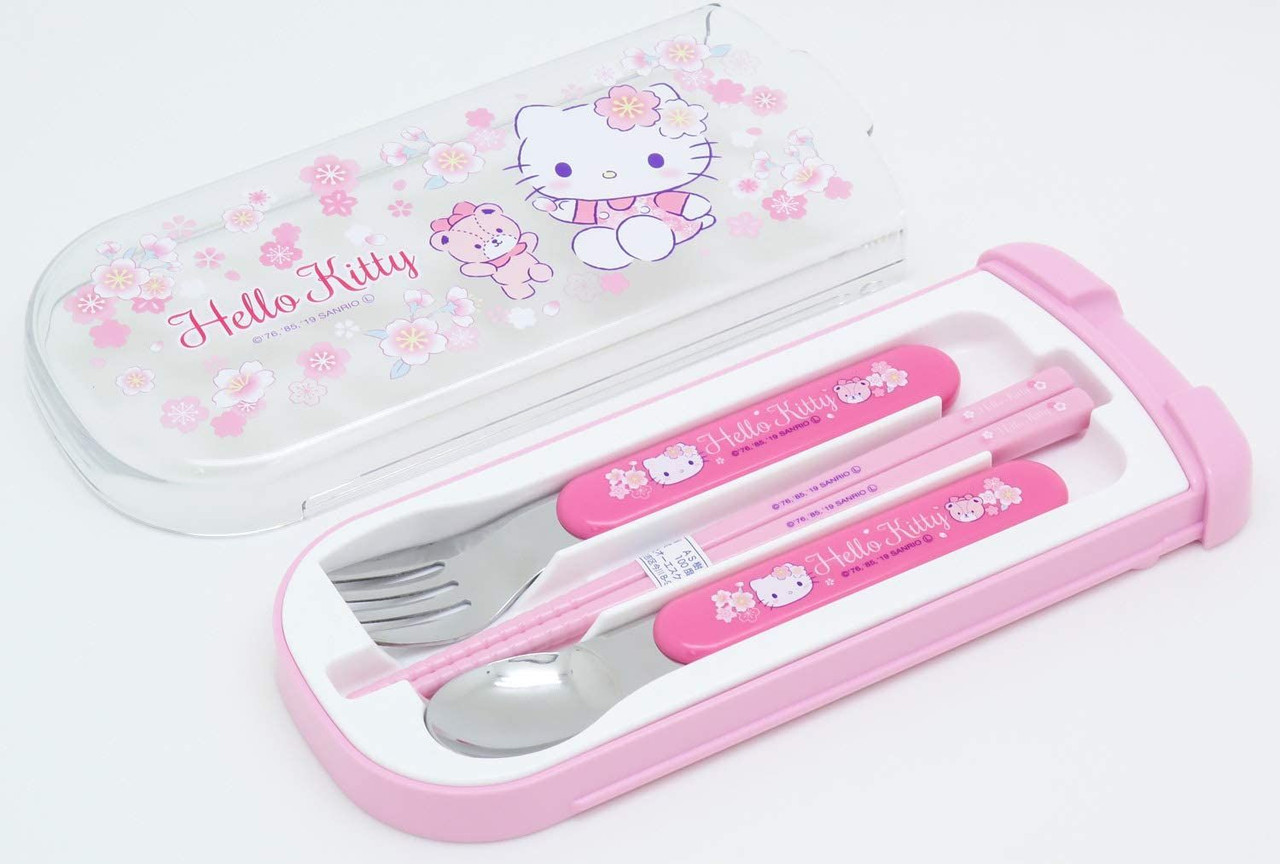 OSK Spoon, Fork, Chopsticks Trio Set Hello Kitty Cherry Blossoms