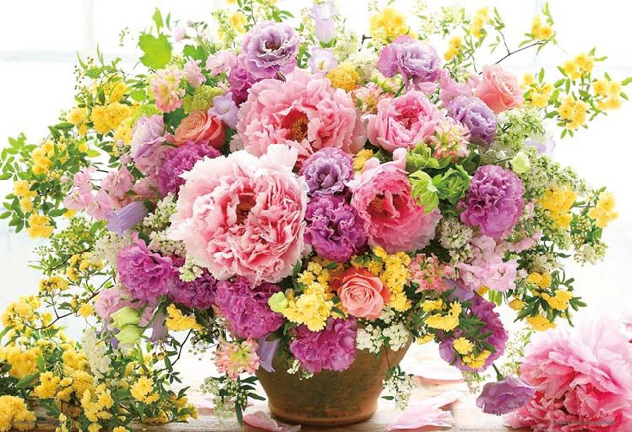 Jigsaw Puzzle Wish You Good Luck Pink and Yellow Flowers (300 Pieces)