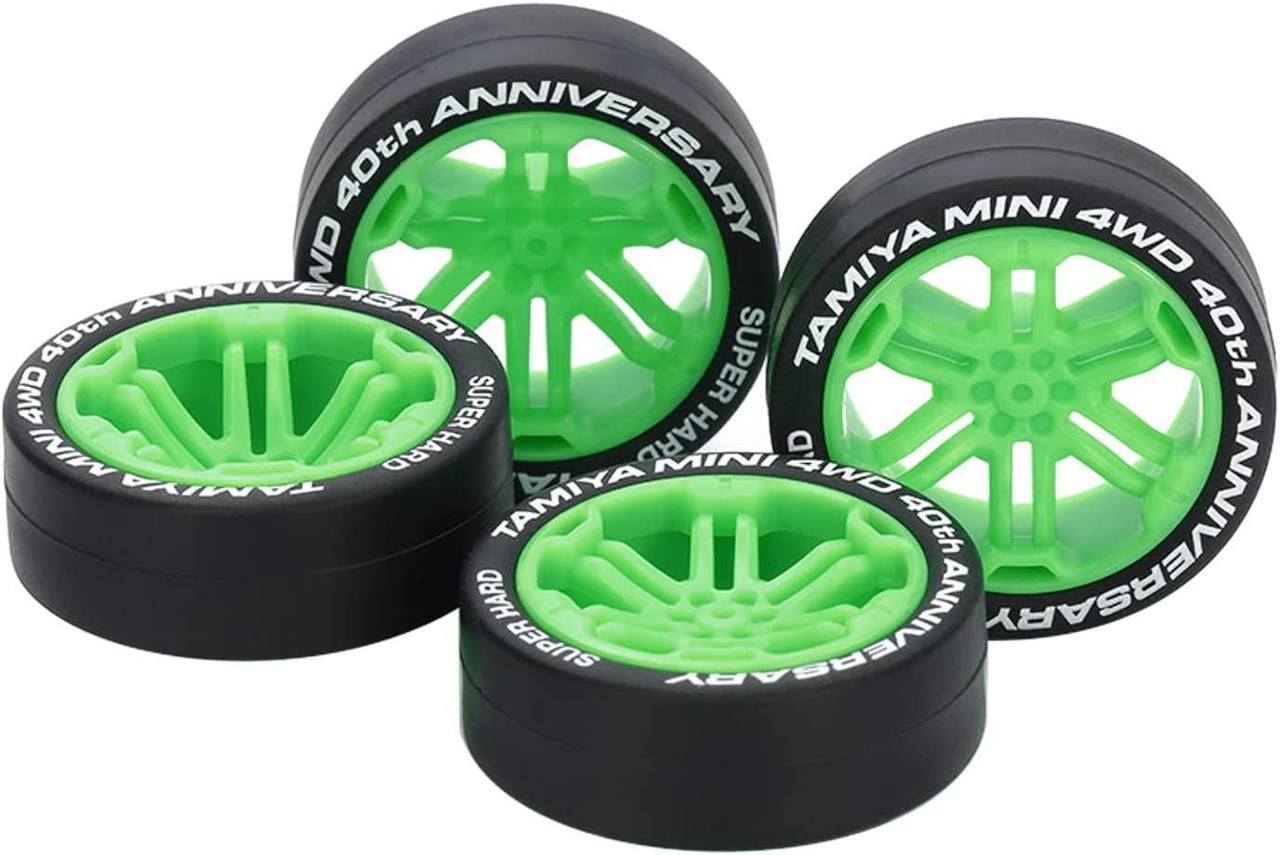 95640 Mini 4WD 40th Anniversary Super Hard Low Height Tire & 12-Spoke ...