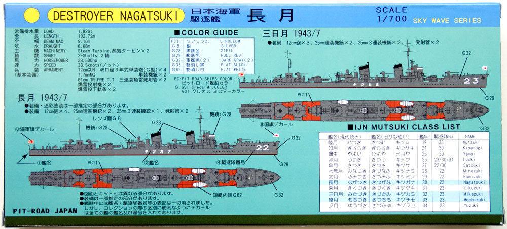 Pit-Road Skywave W-76 IJN Destroyer NAGATSUKI 1/700 Scale Kit
