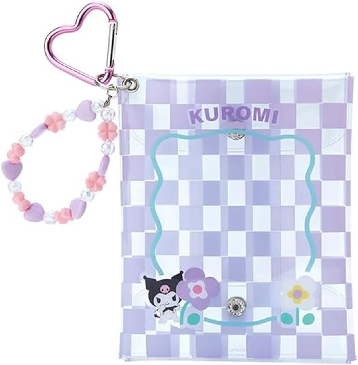 Sanrio Clear Flat Pouch with Charm - Kuromi (Pastel Checkers)