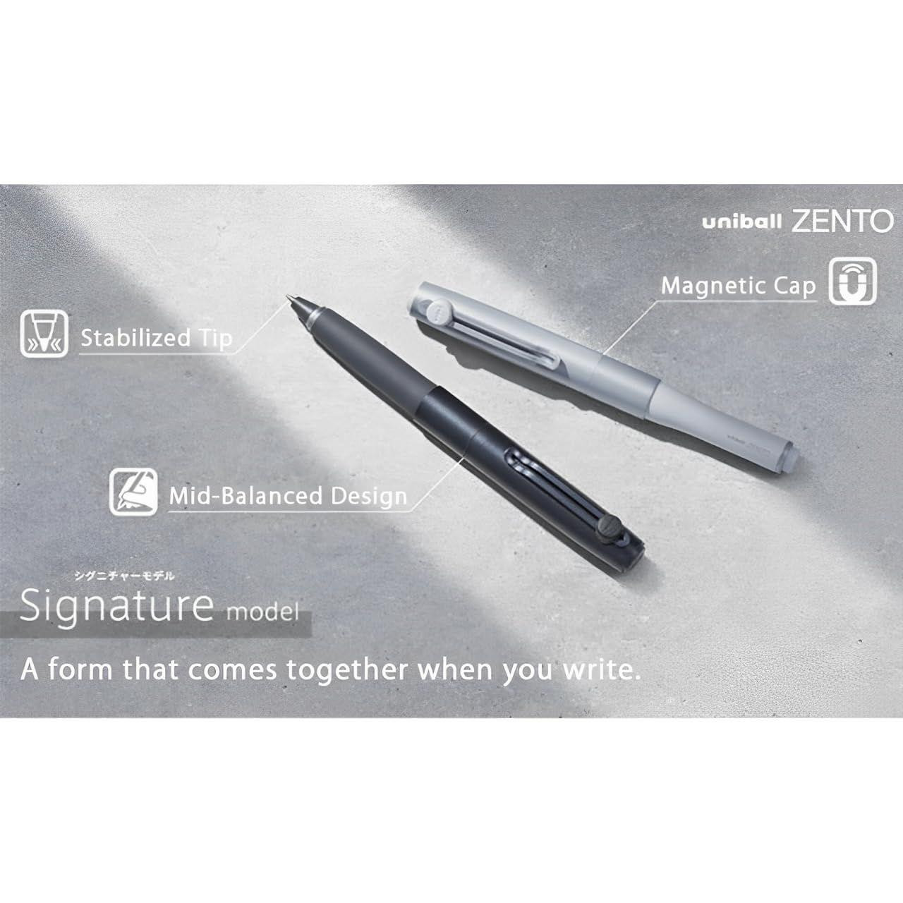 Uni-ball ZENTO Gel Pen - Signature Model - 0.38 mm - Silver Body