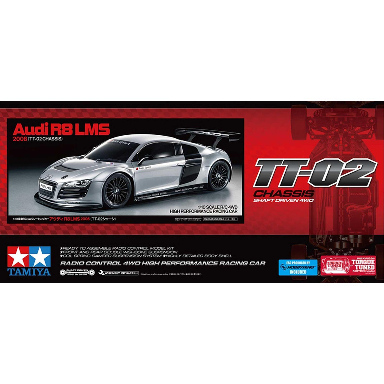 Tamiya 1/10 Electric RC Car Series No. 749 Audi R8 LMS 2008 TT-02