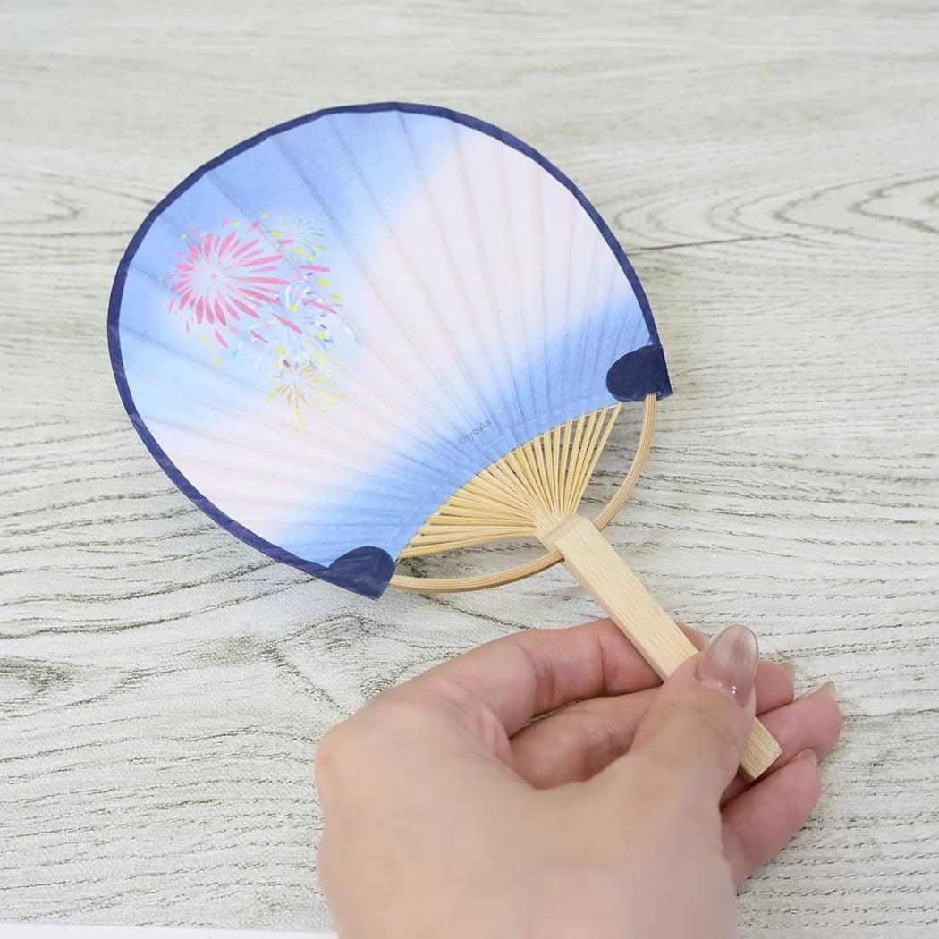 Bamboo Uchiwa Greeting Card With Note Paper Summer Fireworks