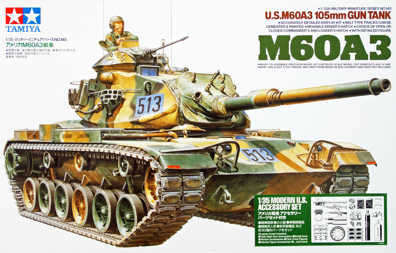 Tamiya 35140 US M60A3 105mm Gun Tank 1/35 Scale Kit - Plaza Japan