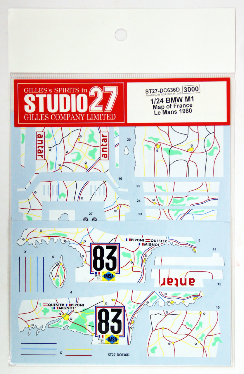 Studio27 ST27-DC636D BMW M1 Map of France LM 1980 Decal for Revell