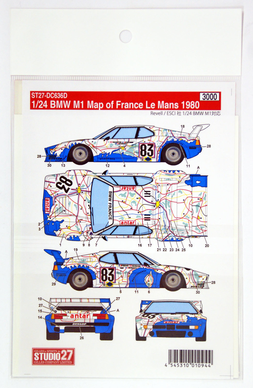 Studio27 ST27-DC636D BMW M1 Map of France LM 1980 Decal for