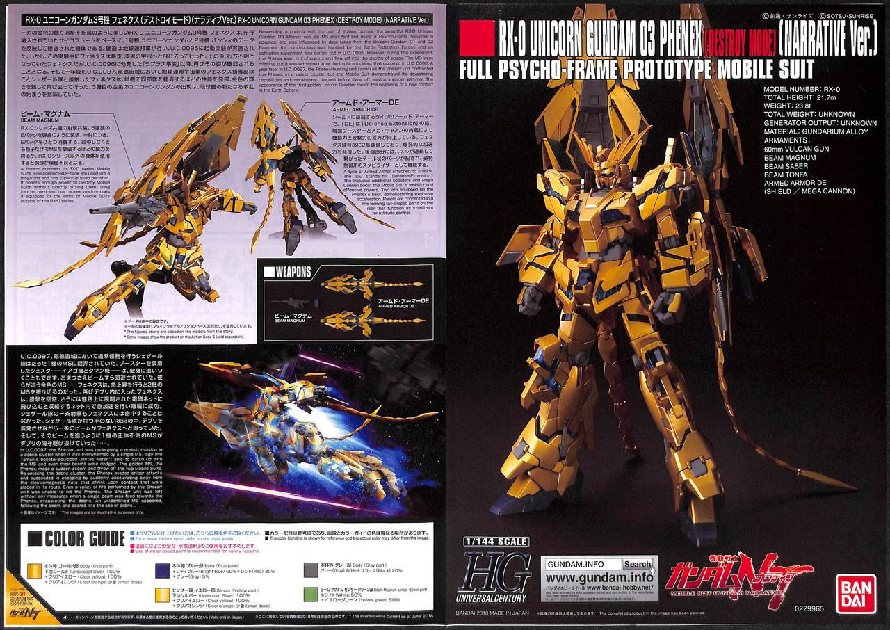 Bandai HGUC 213 Unicorn Gundam No.3 Phenex Destroy Mode