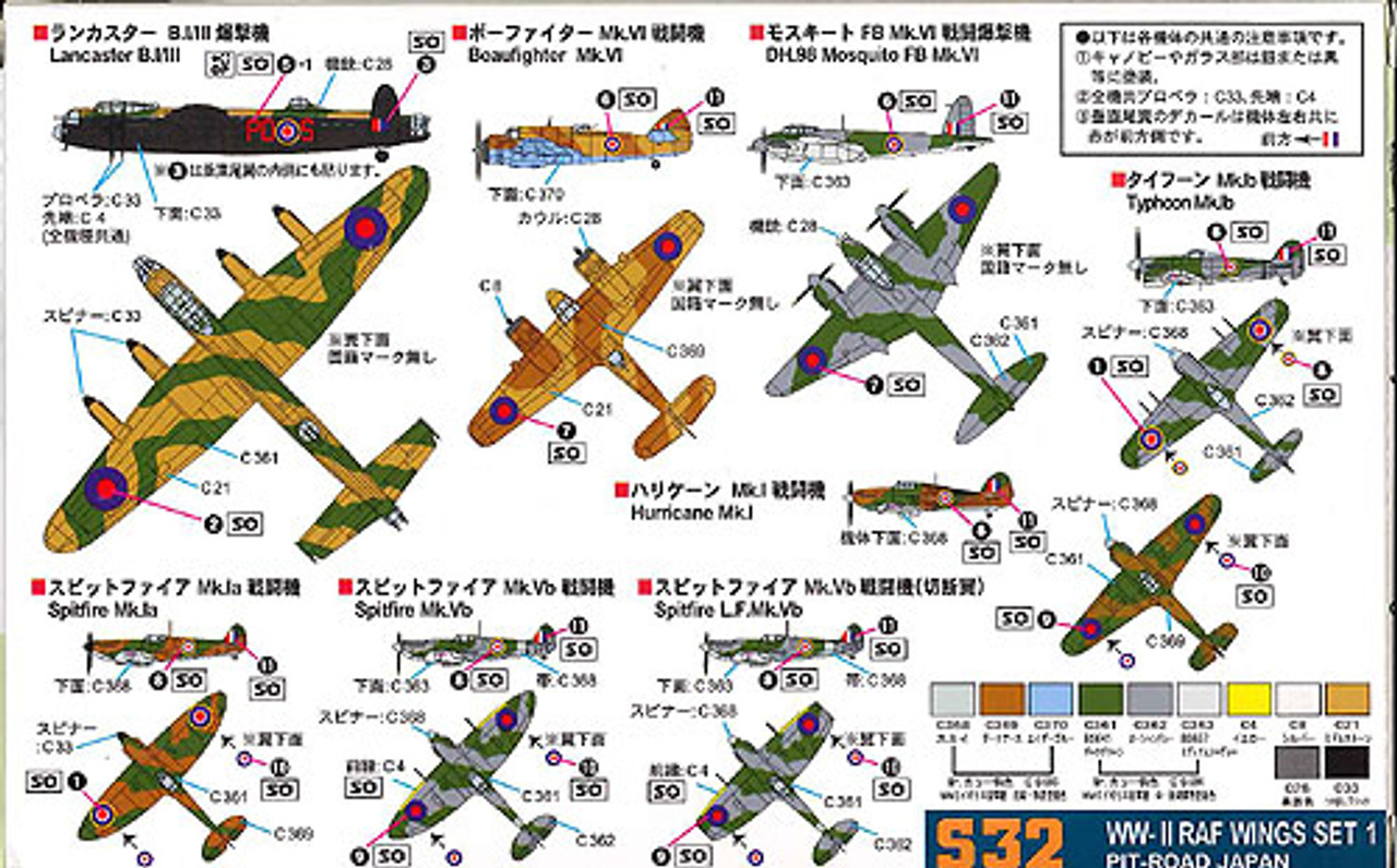 Pit-Road Skywave S-32 WWII Royal Air Force Wings Set 1 1/700 Scale