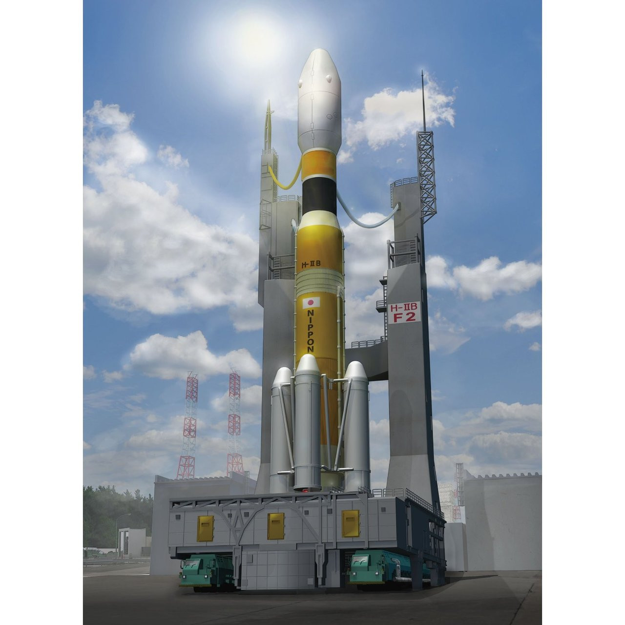 Aoshima 09277 H-IIB Rocket Launch Vehicle & Movable Launcher 1/350 Scale Kit