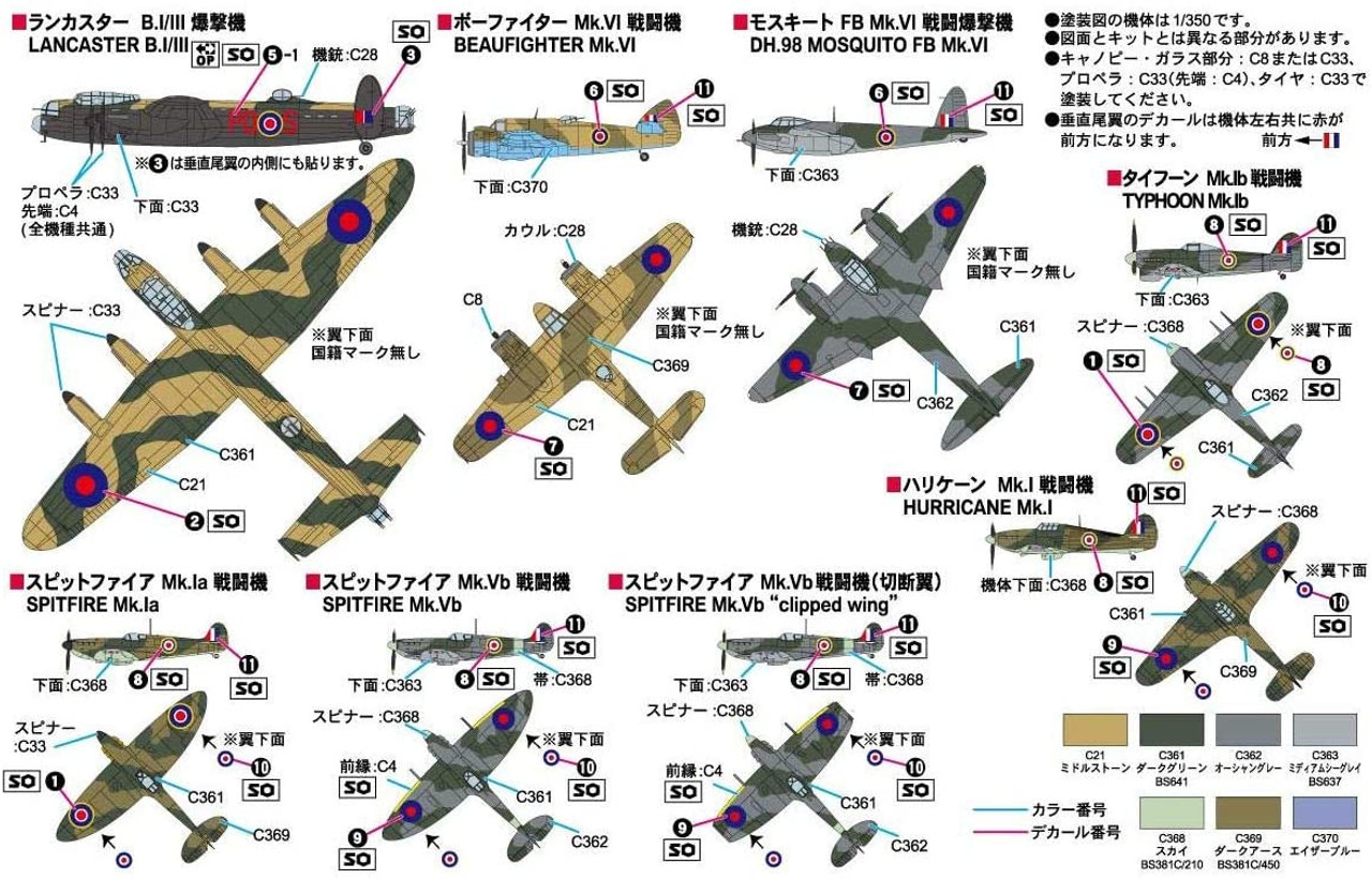 Pit-Road Skywave S32SI WWII Royal Air Force Wings Set 1 1/700 Scale  Assembled