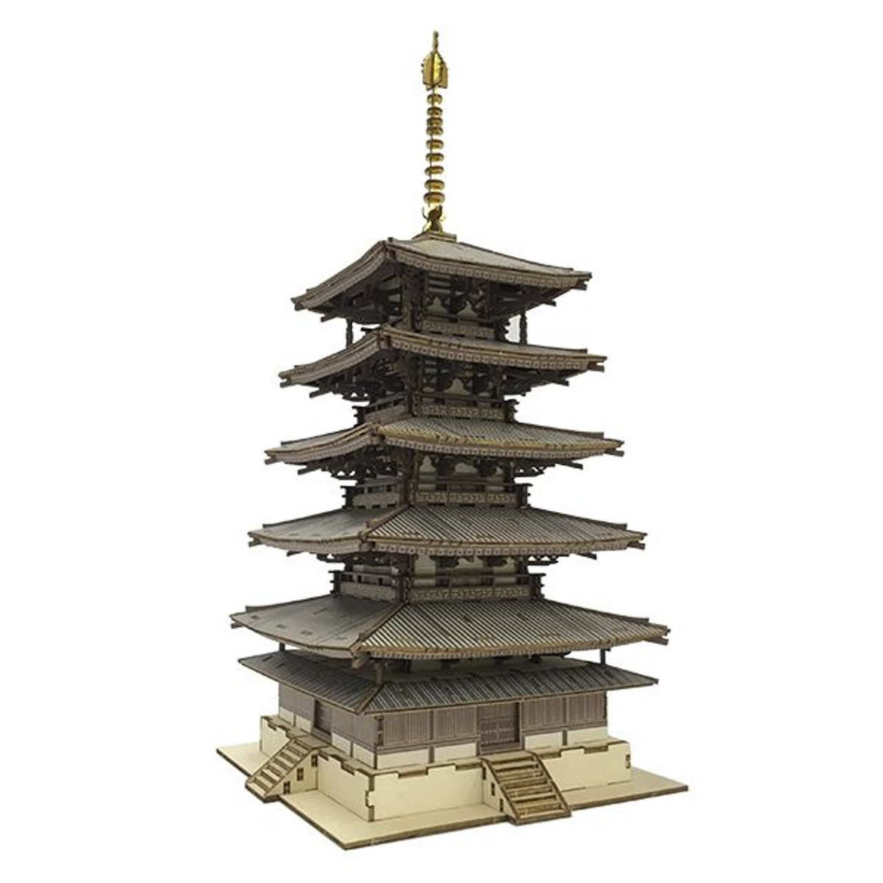 A-zone Wooden Art ki-gu-mi Japanese Five-story Pagoda (Colored Version)