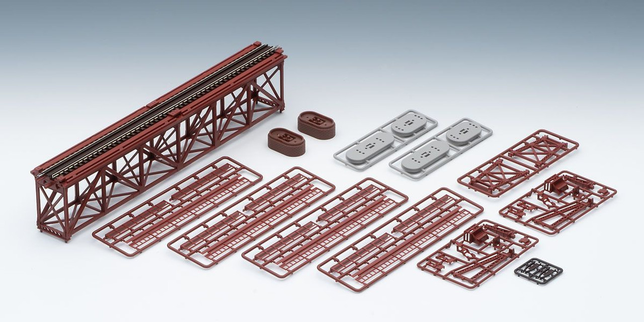 Tomix 3266 Single Track Deck Truss Bridge S280 (F) (Red) w/2 Brick Piers (N  scale)