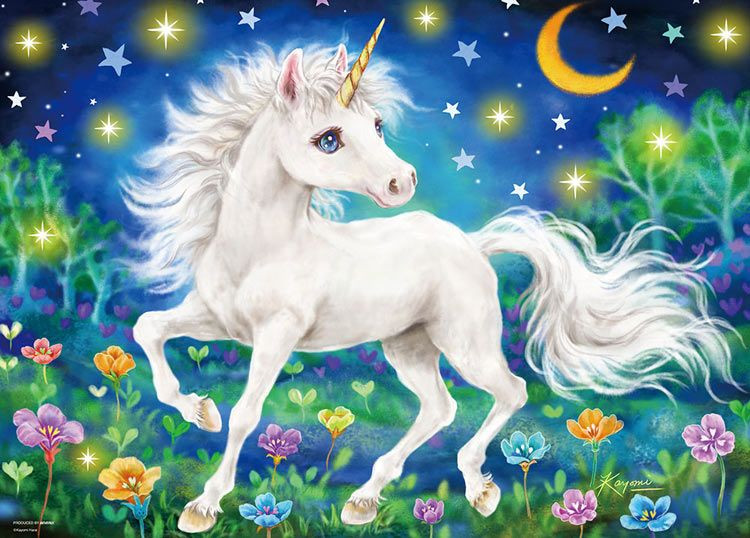 Jigsaw Puzzle Unicorn Playing Under the Moonlight Sky (600 Pieces)