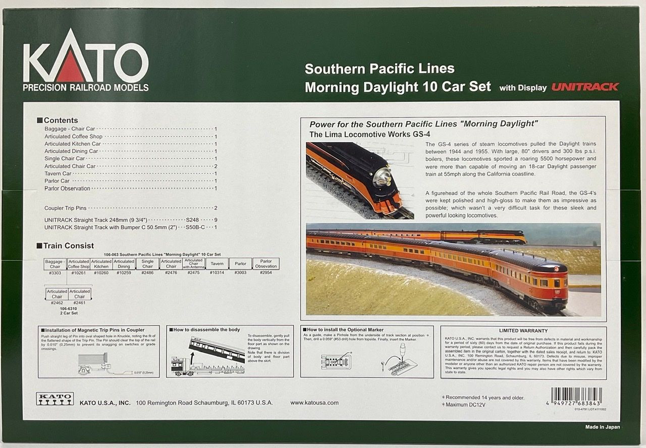 Kato 10-666-C Southern Pacific Railroad 'Morning Daylight' (SP Lines) 10  Cars Set (N scale)