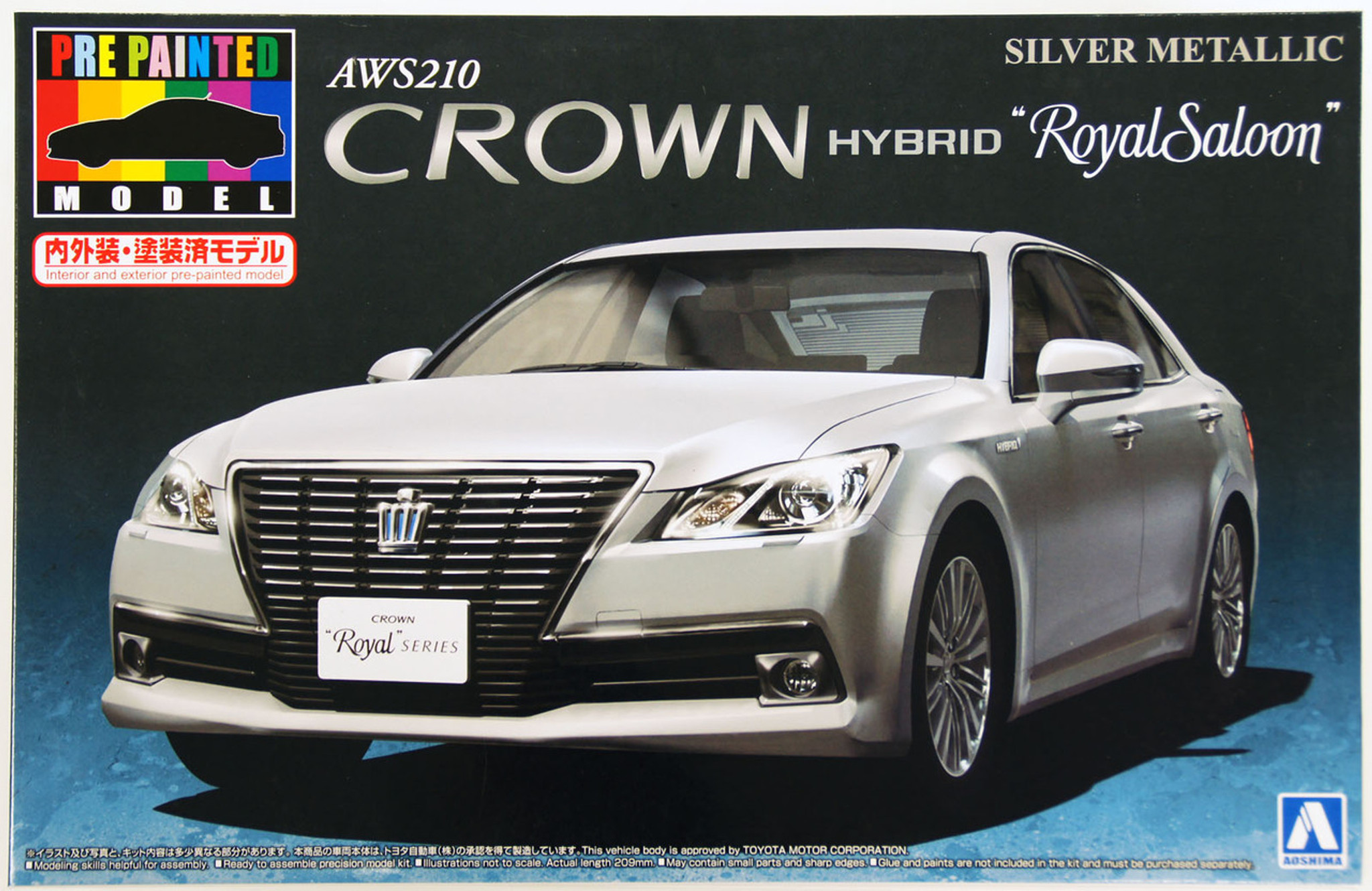 Aoshima 08492 Aws210 Toyota Crown Hybrid Royal Saloon G 2012 Silver Metallic 1 24 Scale Kit Pre Painted Model