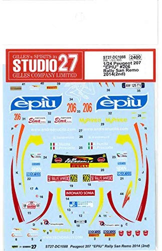 Studio27 ST27-DC1088 Peugeot 207 EPIU #206 Rally San Remo 2014(2nd) Decals for Belkits 1/24 (11606)