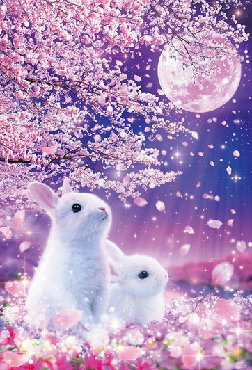 Beverly 81-129 Jigsaw Puzzle Bunnies Under The Moonlight with Cherry Blossoms (1000 Pieces)