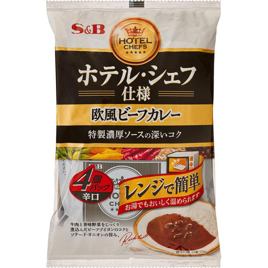 S & B Hotel Chef  European Beef Curry Pack Of 4 Spicy 680G