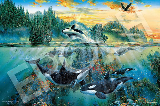 Epoch 13-041s Jigsaw Puzzle Marine Art Collection Wonderful Orca Family (1000 Pieces) (Glow in the Dark)