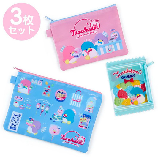 Sanrio Flat Pouch Set (3 pcs) Tuxedo Sam (Candy Shop)
