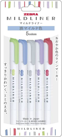 Zebra Highlighter Mild Liner NC 5 Color Set Muted Mild