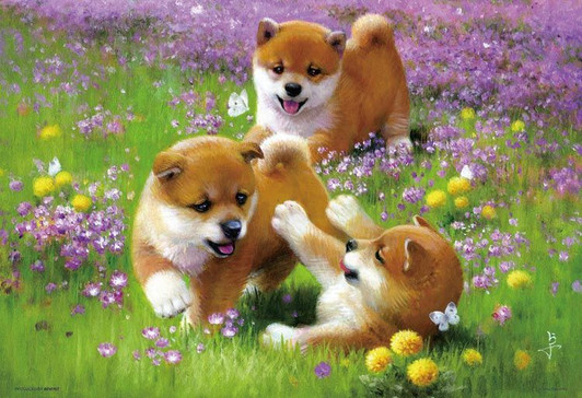 Beverly 300-001 Jigsaw Puzzle Spring Time Shiba Inu Puppies (300 Pieces)