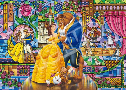 Tenyo D300-717 Jigsaw Puzzle Disney Beauty and the Beast Love Stained Glass (300 Pieces)