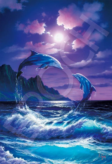 Epoch 28-341s Jigsaw Puzzle Anthony Cathay Jumping Dolphins (Glow in the Dark) (300 Pieces)