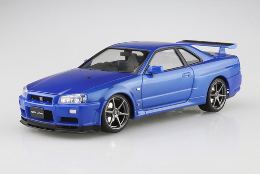 Aoshima 1/24 Nissan BNR34 Skyline GT-R V Spec II '00 Bayside Blue Pre-Painted Plastic Model