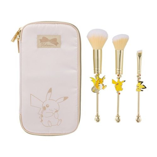 Pokemon Center Original Makeup Brush Set with Pouch - Pikachu & Raichu & Pichu