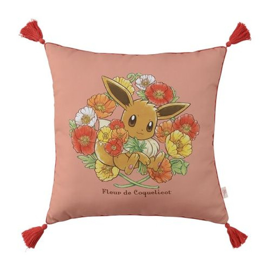 Pokemon Center Original Tassel Cushion - Eevee with Fleur de coquelicot