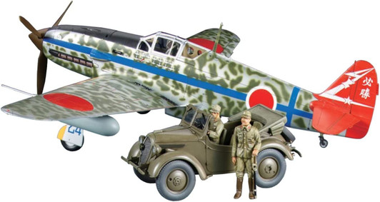 Tamiya 25203 1/48 Kawasaki Ki-61-Id Hien (Tony) & 4x4 Light Vehicle Kurogane Set Plastic Model