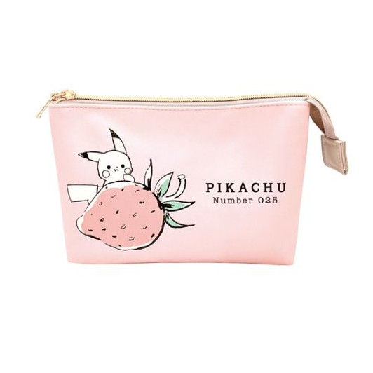 Pokemon Center Original W Flat Pouch "Pikachu number025" Strawberry