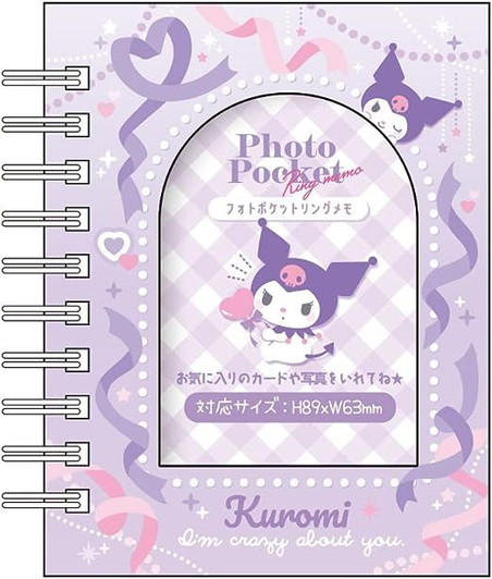 T's Factory Sanrio Photo Pocket Ring Memo Heart Ribbon - Kuromi