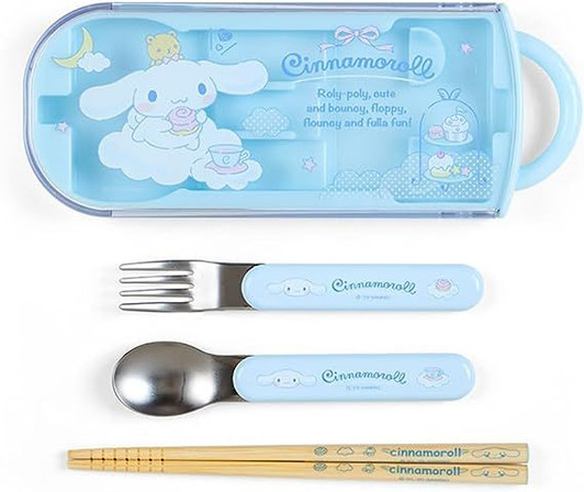 Sanrio Fork Spoon Chopsticks Tableware Set with Case - Cinnamoroll