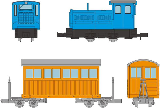 Tomytec Narrow Gauge 80 Nekoyama Forest Railway Diesel Locomotive (Blue) + Passenger Car 2 Cars Set D